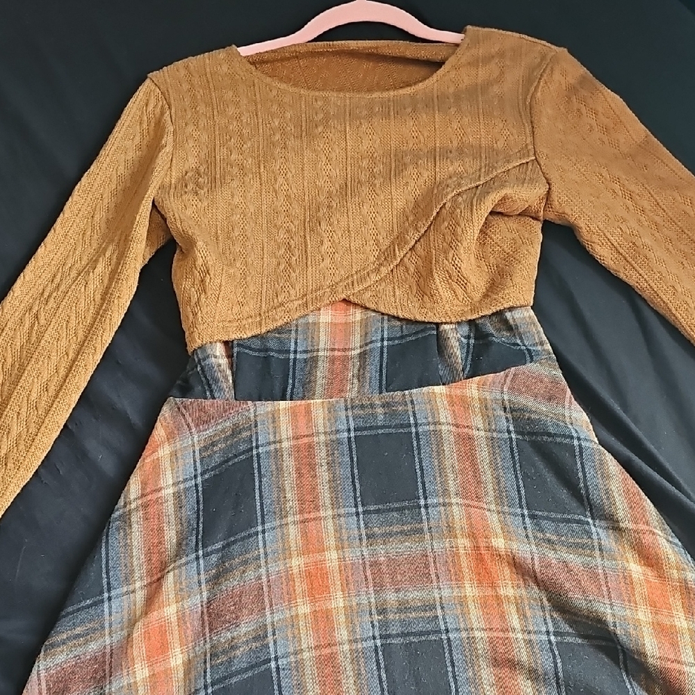 Orange and Blue Midi A-Line Skirt for Work